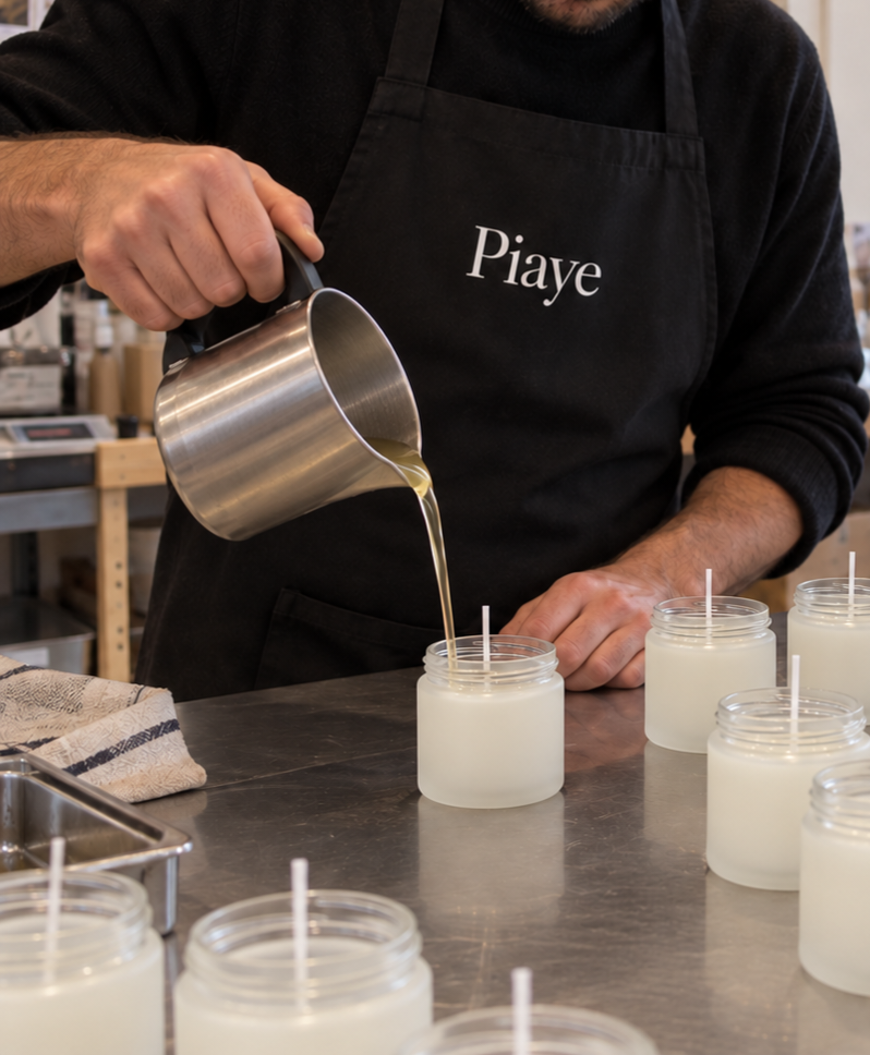 Atelier PIAYE : coulée de cire de soja à la main